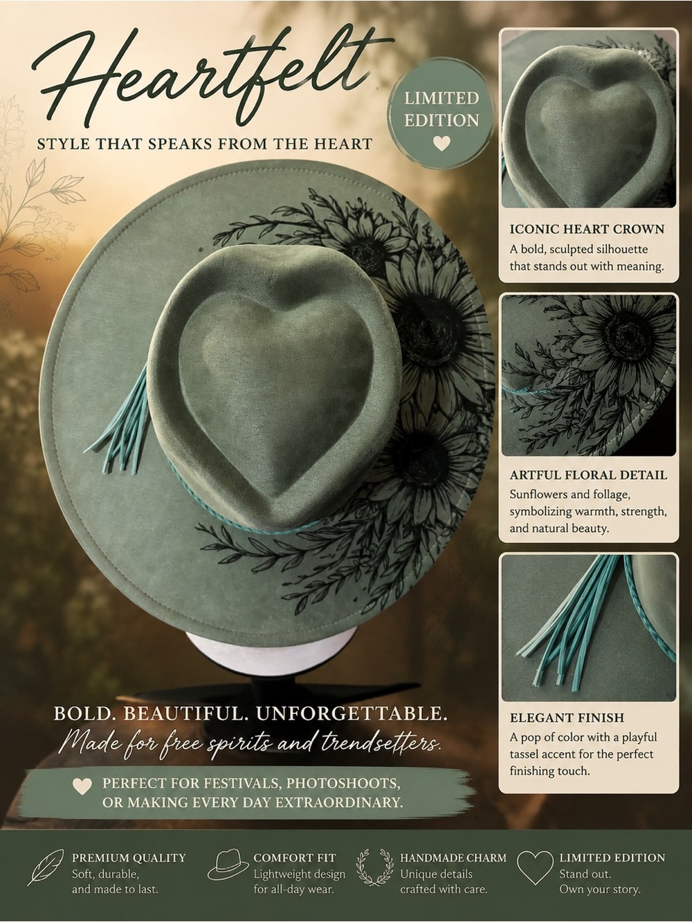Heartfelt Limited Edition Sculpted Heart Crown in Sage Green at Reduced Price 🔥